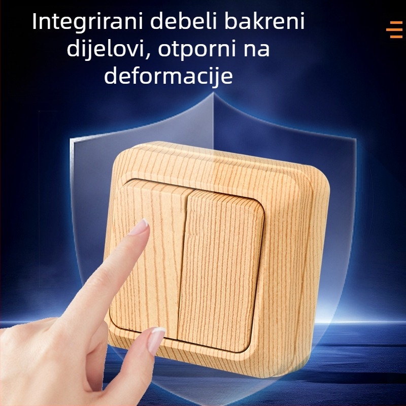 Zidna utičnica sa prekidačem, europski standard, 10A, 100–250V, mesing tijelo, CE