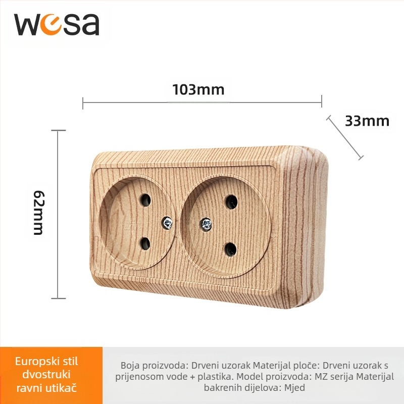 Zidna utičnica sa prekidačem, europski standard, 10A, 100–250V, mesing tijelo, CE