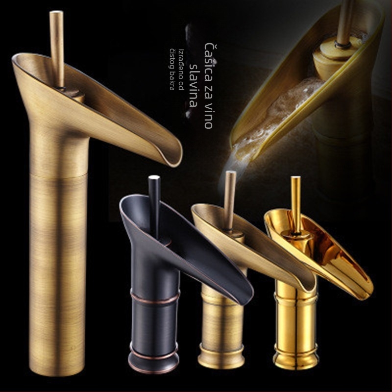 Bakreni slavine za umivaonik s keramičnim diskom ventila, podizni mehanizam, topla i hladna voda, montaža sjedeći tip, ulaz/M10, antički završni sloj