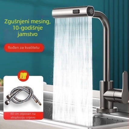 Limu LM1 kuhinjska slavina za miješanje, bakar, keramički disk ventil, rotirajući izljev, elektropokriven završni sloj, stil laganog luksuza