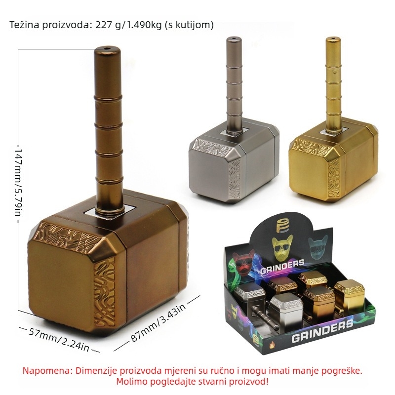 Mlinc za cijevi u stilu Thorovog čekića, od zinkove legure, integrirani set za pušenje, otporan na vjetar, višekratna upotreba, mogućnost tiskanja logotipa