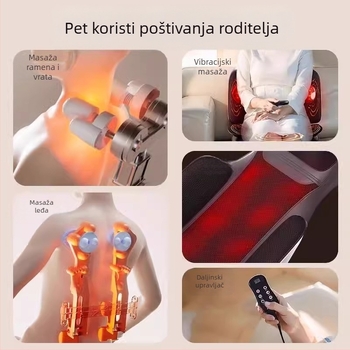 Jastučić za masažu vrata, leđa i struka — automatski masažni jastučić za stol, 6+ glavica, 3. stupanj, topli kompres, AC napajanje