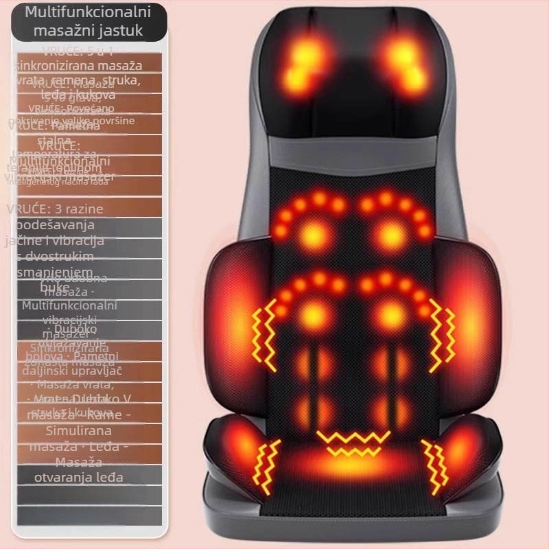Jastučić za masažu vrata, leđa i struka — automatski masažni jastučić za stol, 6+ glavica, 3. stupanj, topli kompres, AC napajanje