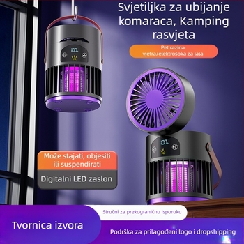 Desktop ventilator s ubijačem komaraca, 2-u-1 za kampiranje, 5W, 5V, ugrađena baterija 2000–4000 mAh, brushless motor, 5 lopatica