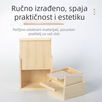 Kvadratna drvena kutija s izvlačnim poklopcem za nakit i satove – prirodno drvo, mogućnost otiska logotipa