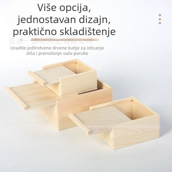 Kvadratna drvena kutija s izvlačnim poklopcem za nakit i satove – prirodno drvo, mogućnost otiska logotipa