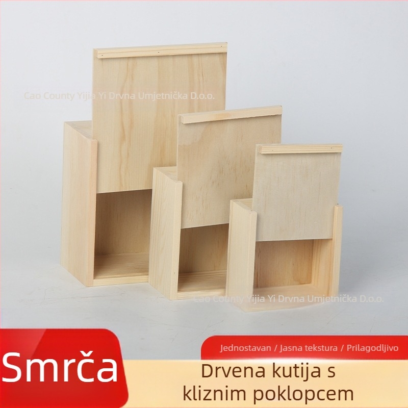Kvadratna drvena kutija s izvlačnim poklopcem za nakit i satove – prirodno drvo, mogućnost otiska logotipa