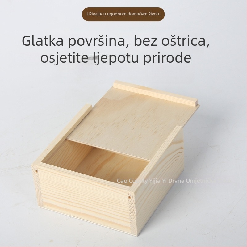 Kvadratna drvena kutija s izvlačnim poklopcem za nakit i satove – prirodno drvo, mogućnost otiska logotipa
