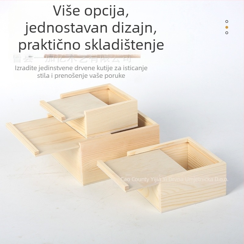 Kvadratna drvena kutija s izvlačnim poklopcem za nakit i satove – prirodno drvo, mogućnost otiska logotipa