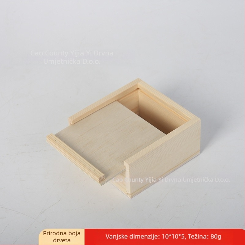 Kvadratna drvena kutija s izvlačnim poklopcem za nakit i satove – prirodno drvo, mogućnost otiska logotipa