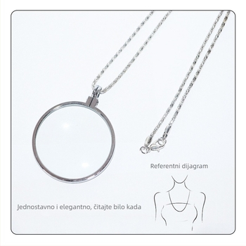 Ogrlica s povećalom za čitanje, od cinkovog legura, 5x povećanje, promjer leće 40 mm, model JHS360