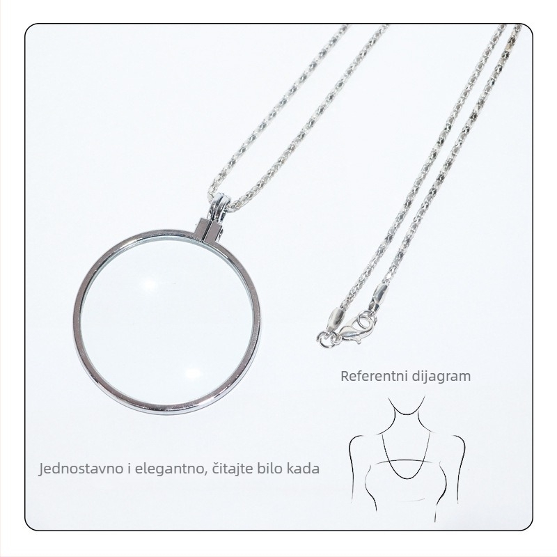 Ogrlica s povećalom za čitanje, od cinkovog legura, 5x povećanje, promjer leće 40 mm, model JHS360
