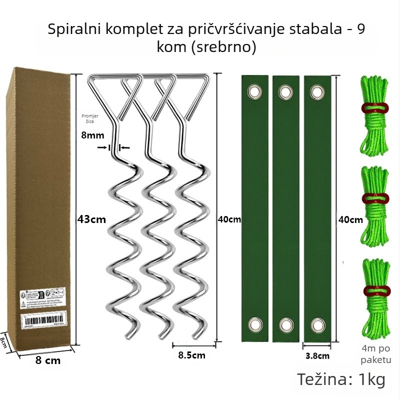 Morning sun Spiralni zemni čavao set za učvršćivanje debla drveta — železni, za ispravljanje savijenih stabala