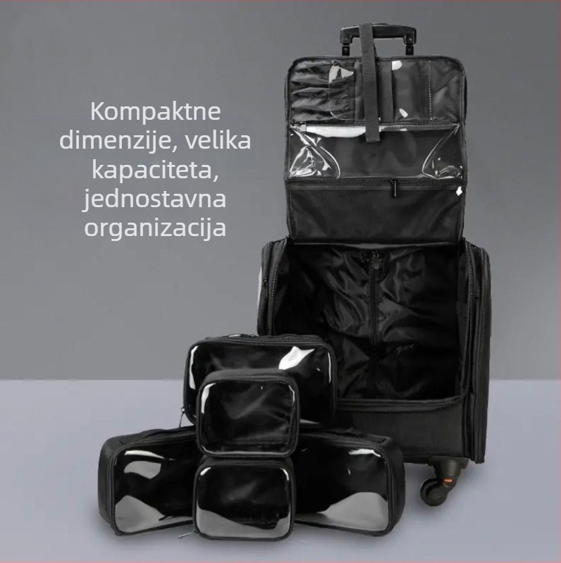 Profesionalna kozmetička torba s ručkom za vuču, veliki kapacitet, Oxford tkanina, zatvarač, za kućno skladištenje