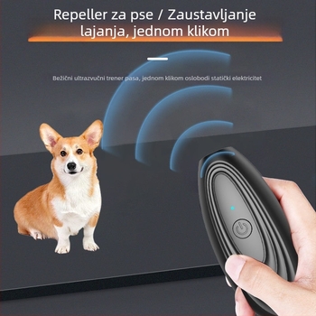 Ultrazvučni trener za pse, ručni, za vanjsku upotrebu, zaustavlja lajanje; ABS otporan na plamen materijal, 3W, 1200mAh baterija, prilagođeni logo