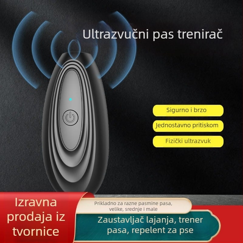 Ultrazvučni trener za pse, ručni, za vanjsku upotrebu, zaustavlja lajanje; ABS otporan na plamen materijal, 3W, 1200mAh baterija, prilagođeni logo
