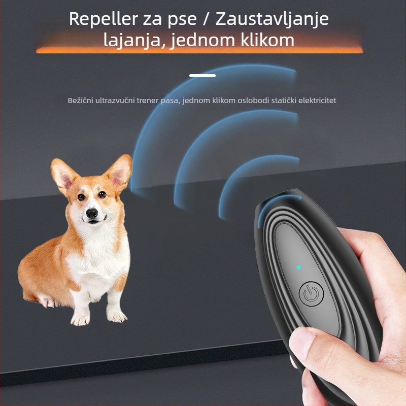 Ultrazvučni trener za pse, ručni, za vanjsku upotrebu, zaustavlja lajanje; ABS otporan na plamen materijal, 3W, 1200mAh baterija, prilagođeni logo