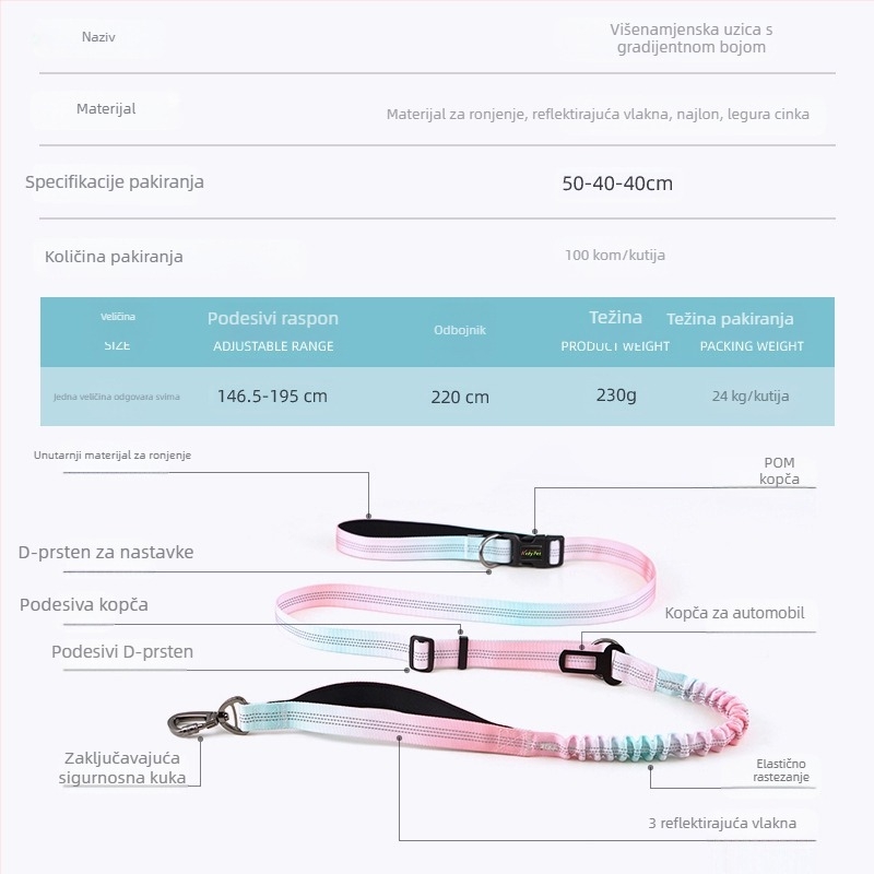 Višenamjenski rastezljivi kaiš za psa s crossbody dizajnom za trčanje i šetnju