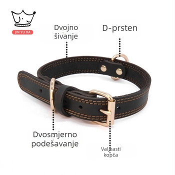 Ogrlica za pse od prave kože, koža telećeg sloja, puna zrnatost kože, dvostruka D kopča