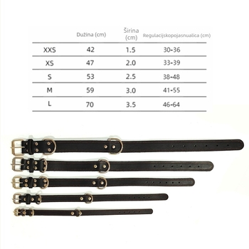 Ogrlica za pse od prave kože, koža telećeg sloja, puna zrnatost kože, dvostruka D kopča