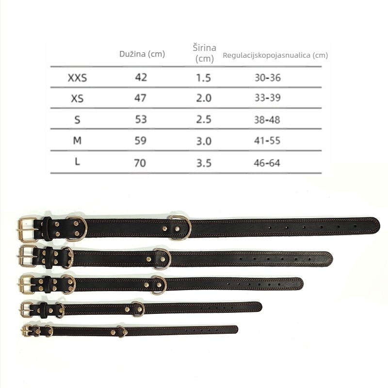 Ogrlica za pse od prave kože, koža telećeg sloja, puna zrnatost kože, dvostruka D kopča