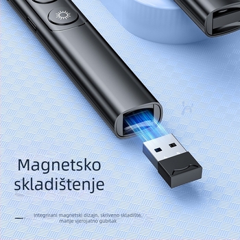 PPT pero za prebacivanje stranica s laserskim pokazivačem, punjivo, ABS tijelo, univerzalna kompatibilnost, logotip otisnut