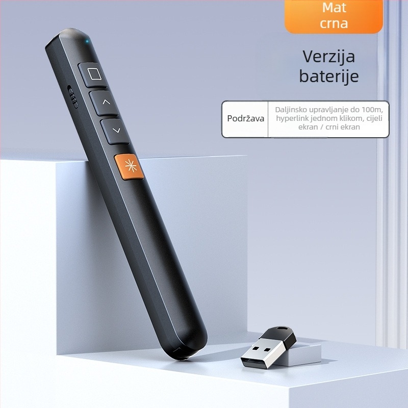 PPT pero za prebacivanje stranica s laserskim pokazivačem, punjivo, ABS tijelo, univerzalna kompatibilnost, logotip otisnut
