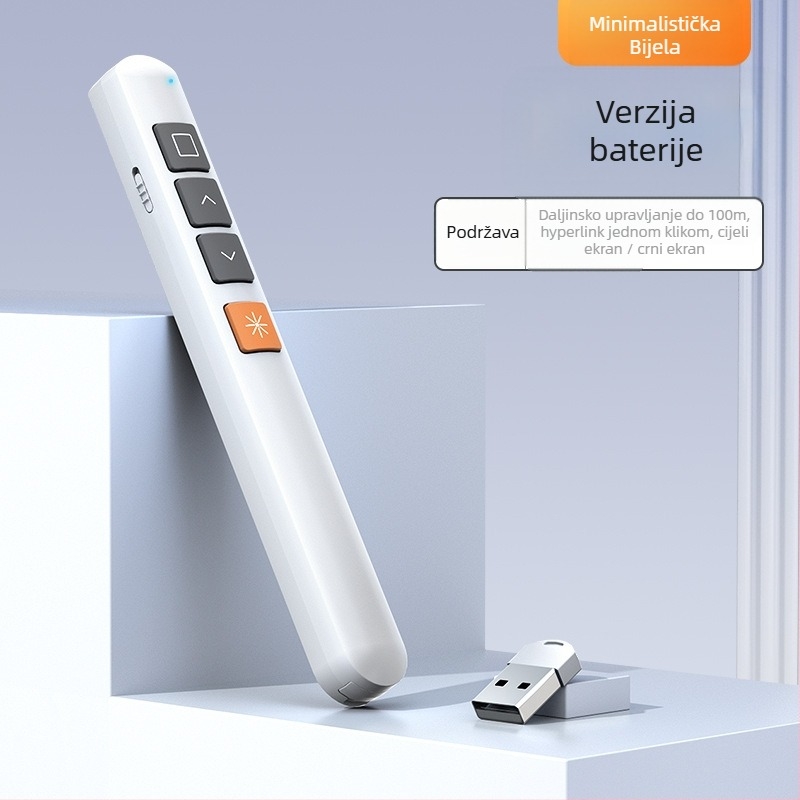 PPT pero za prebacivanje stranica s laserskim pokazivačem, punjivo, ABS tijelo, univerzalna kompatibilnost, logotip otisnut