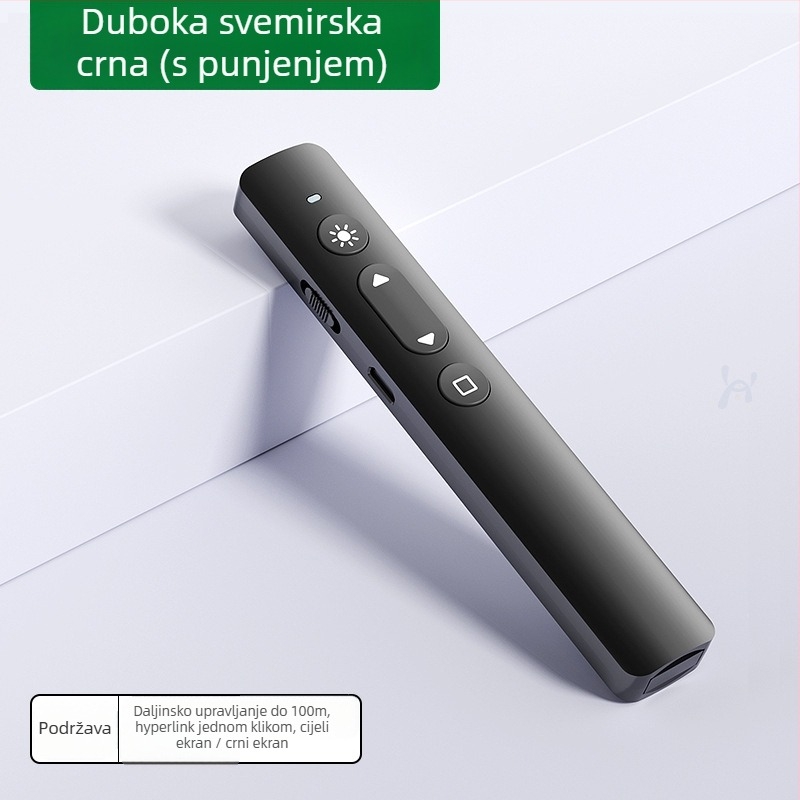 PPT pero za prebacivanje stranica s laserskim pokazivačem, punjivo, ABS tijelo, univerzalna kompatibilnost, logotip otisnut