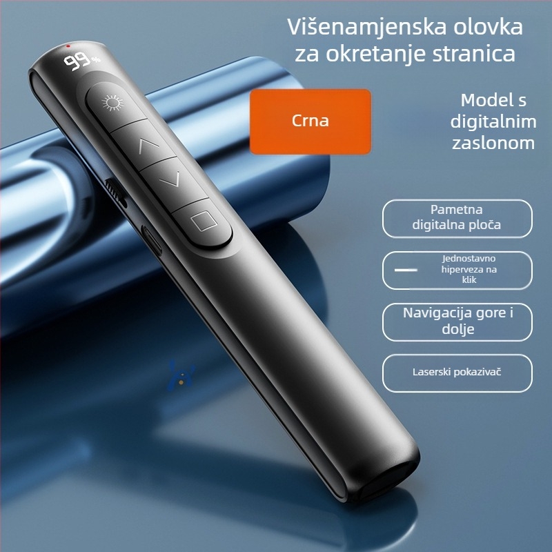 PPT pero za prebacivanje stranica s laserskim pokazivačem, punjivo, ABS tijelo, univerzalna kompatibilnost, logotip otisnut