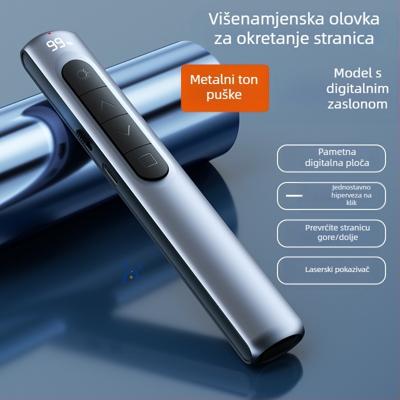 PPT pero za prebacivanje stranica s laserskim pokazivačem, punjivo, ABS tijelo, univerzalna kompatibilnost, logotip otisnut