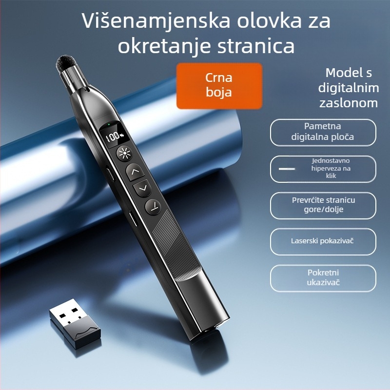 PPT pero za prebacivanje stranica s laserskim pokazivačem, punjivo, ABS tijelo, univerzalna kompatibilnost, logotip otisnut