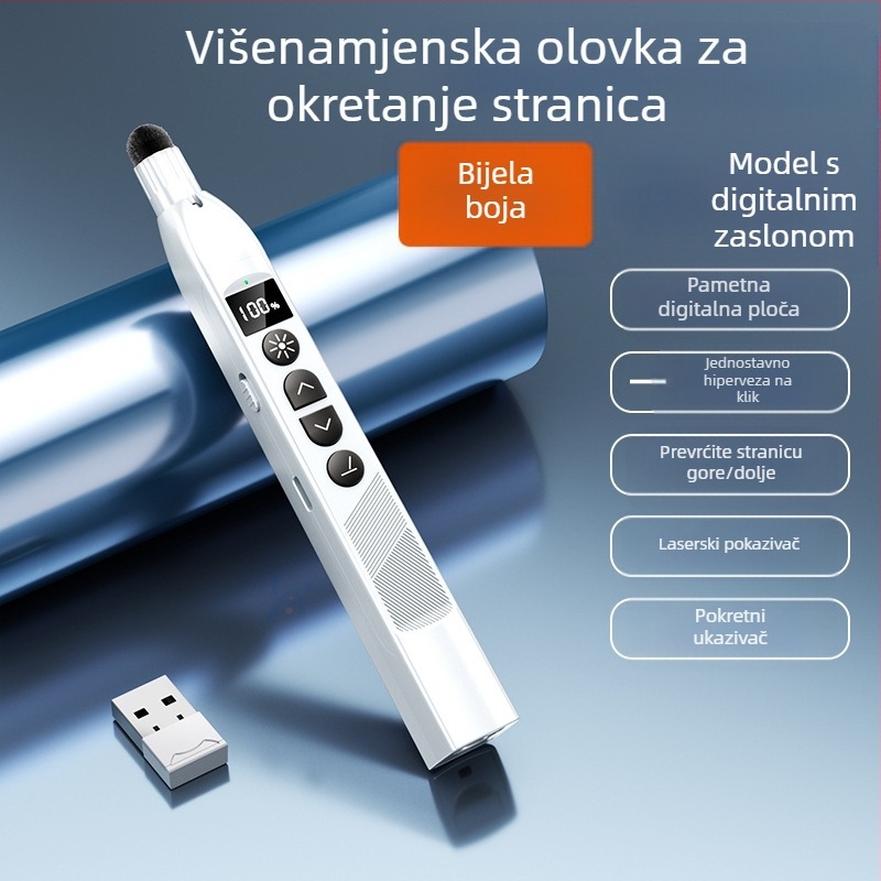PPT pero za prebacivanje stranica s laserskim pokazivačem, punjivo, ABS tijelo, univerzalna kompatibilnost, logotip otisnut