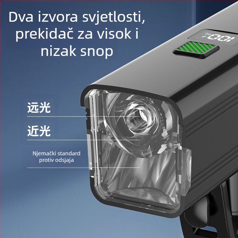 Prednja svjetiljka za noćnu vožnju na biciklu – 10W LED, baterija 3000–4500 mAh, napajanje baterijom, domet do 50 m, uključeno punjač