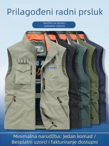 Radna vesta sa stojećim ovratnikom i prednjim zipom, poliester, ispis/bojanje, proljeće‑jesen