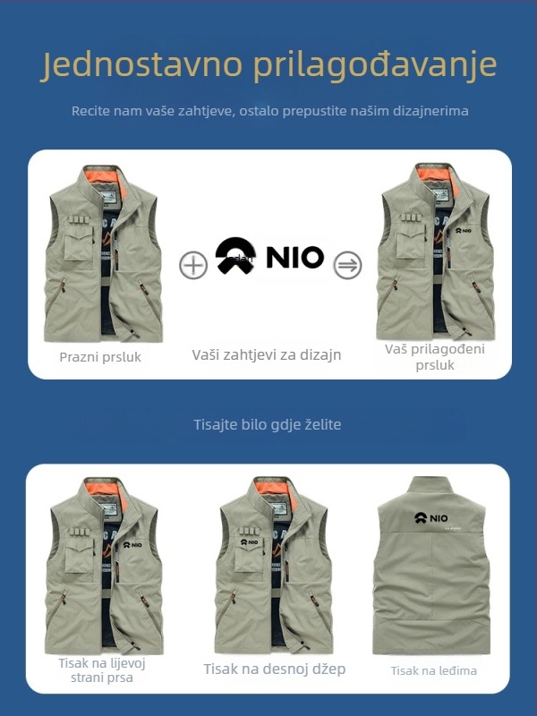 Radna vesta sa stojećim ovratnikom i prednjim zipom, poliester, ispis/bojanje, proljeće‑jesen