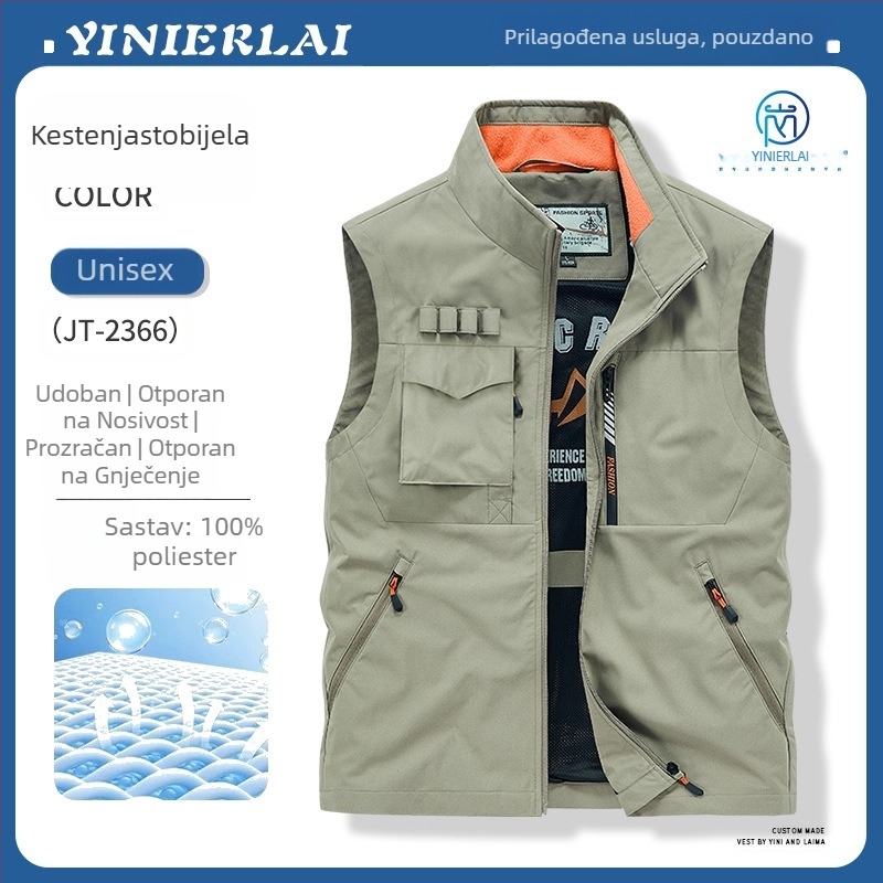 Radna vesta sa stojećim ovratnikom i prednjim zipom, poliester, ispis/bojanje, proljeće‑jesen