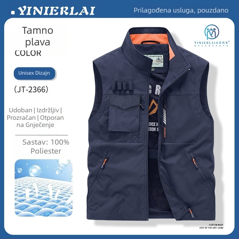 Radna vesta sa stojećim ovratnikom i prednjim zipom, poliester, ispis/bojanje, proljeće‑jesen