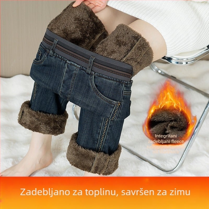 Ženske denim hlače boot-cut, visokim strukom, mikroelastični pamuk-elastan materijal, blago šire nogavice, casual straight kroj, jesen-zima 2025, 70–80% pamuk, <30% elastan