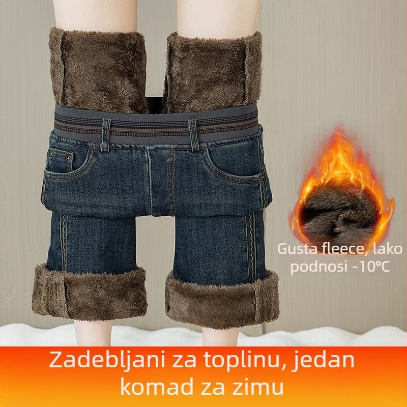 Ženske denim hlače boot-cut, visokim strukom, mikroelastični pamuk-elastan materijal, blago šire nogavice, casual straight kroj, jesen-zima 2025, 70–80% pamuk, <30% elastan