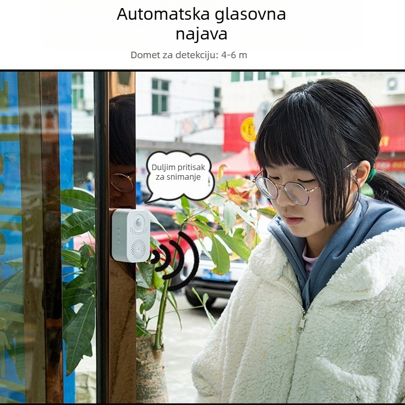 Inteligentni zvonac za vrata s glasovnim upozorenjem, Hua ke, model 199, napajanje s tri suhe baterije, 5V, indukcijski zvonac