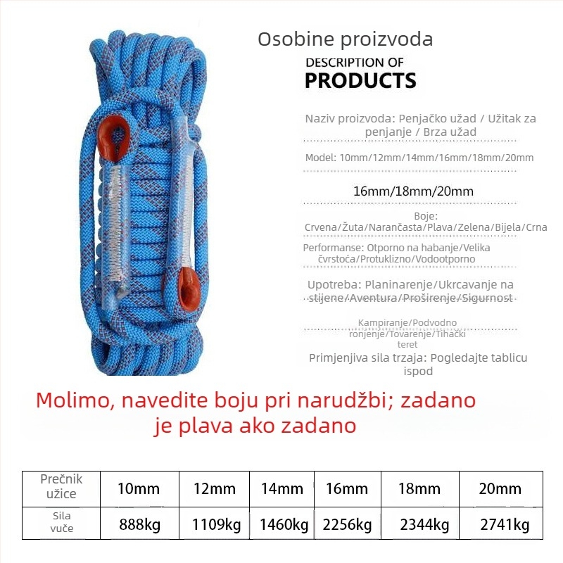 Najlonsko sigurnosno uže za penjanje – apsorpcija udara, za vanjske planinske uspon, različite duljine