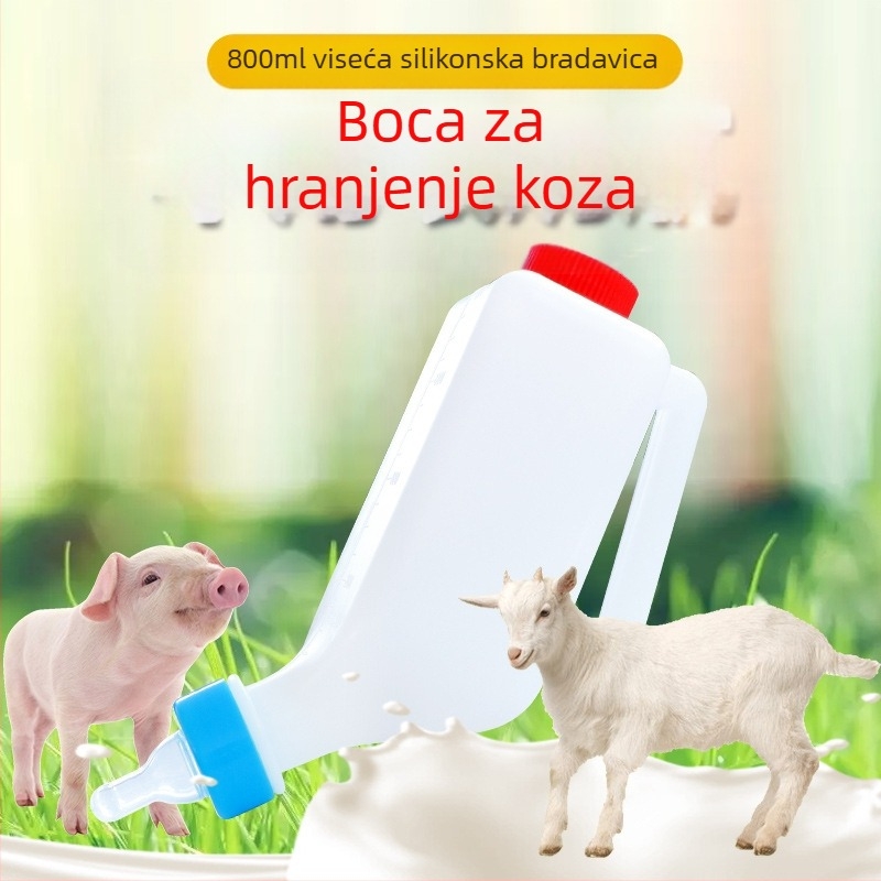 Biberon za janjce, plastičan, 800 ml, s dvostrukim poklopom i bradavicom
