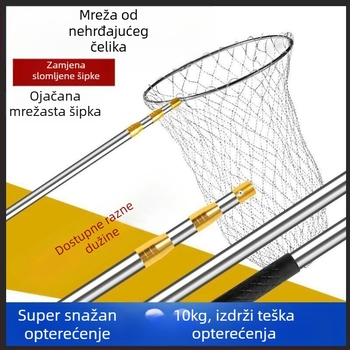 Teleskopska štap za mrežu za ribolov od nehrđajućeg čelika s protukliznim univerzalnim zglobom — set