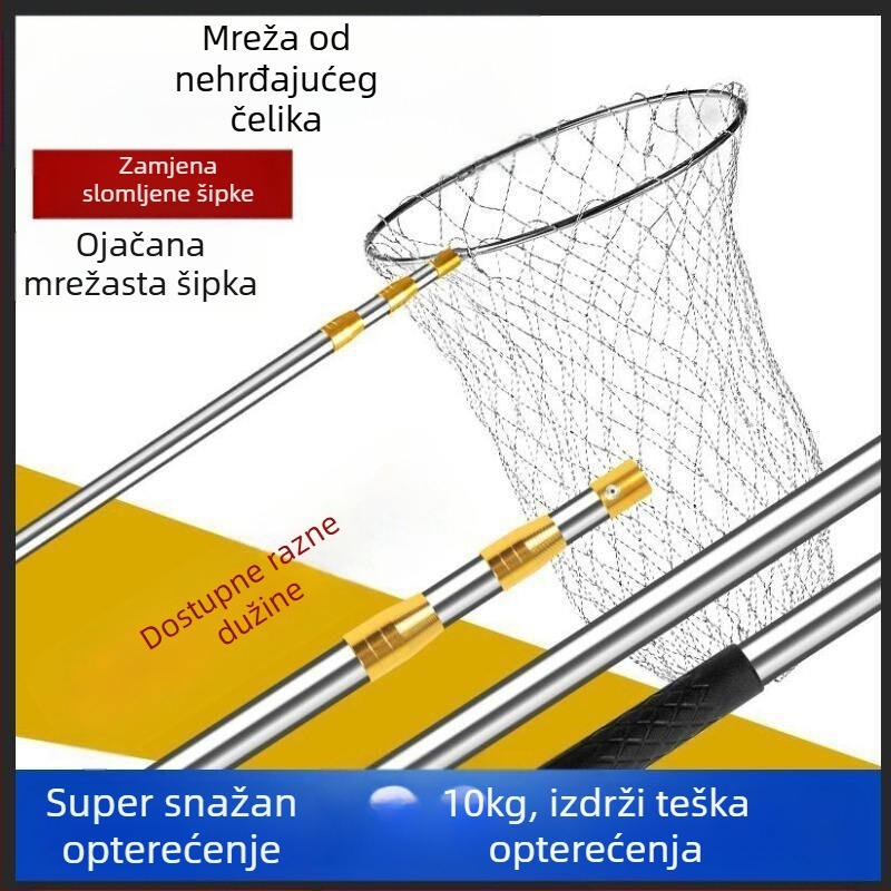 Teleskopska štap za mrežu za ribolov od nehrđajućeg čelika s protukliznim univerzalnim zglobom — set
