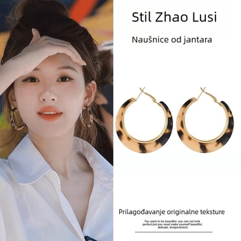 Naušnice u obliku kružnica s leopard printom — plastika/smola, INS stil, elektroplating, brend Yigu