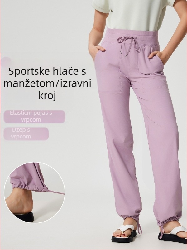 Ženske hlače za trčanje na otvorenom, brzo sušeće, udoban kroj, srednje visina struka s vezicom, tkanina mješavina pamuka s 95% najlona, pogodne za sva godišnja doba