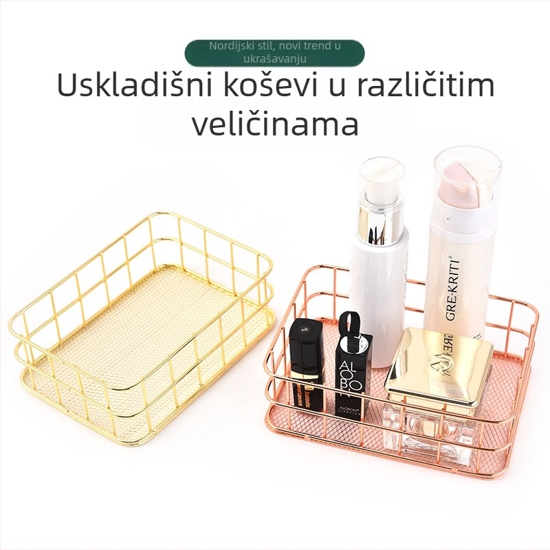 Željezna košara za pohranu – stolni organizator kozmetike i dodatke, jedno odjeljenje, moderan minimalistički stil