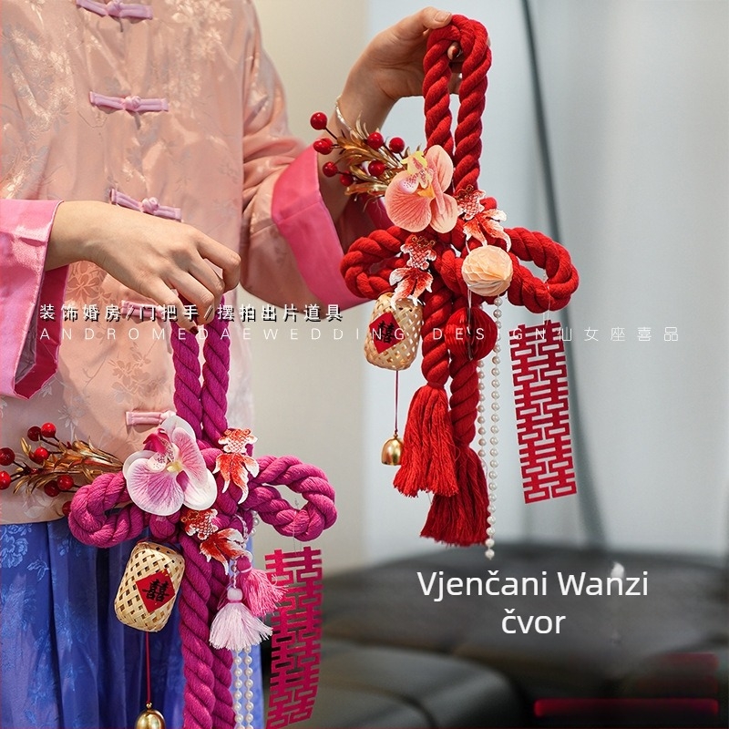 Ukras s beskonačnim čvorom za vjenčanje – pamuk konac, dekor za kvaku vrata, vjenčanski interijer dekor