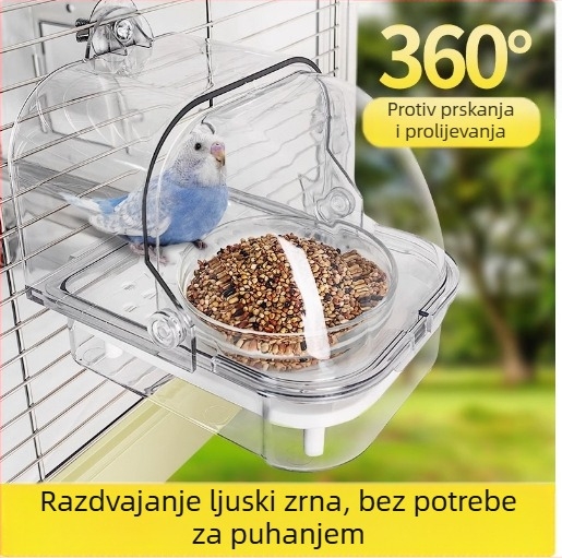 Kutija za hranjenje papige s dizajnom protiv prosipanja i razdvajanjem ljuski žitarica, pladanj za kavez i bazen vode, automatska hranilica